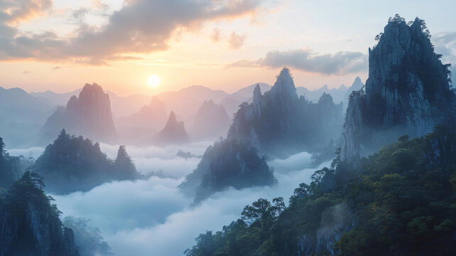 禪意山水山峰云霧風景