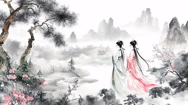 山水仕女