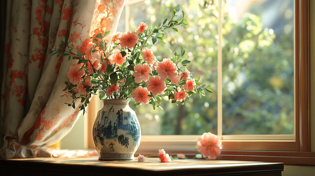 菊花郡花農(nóng)家窗邊復(fù)古