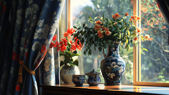 菊花郡花農(nóng)家窗邊復(fù)古