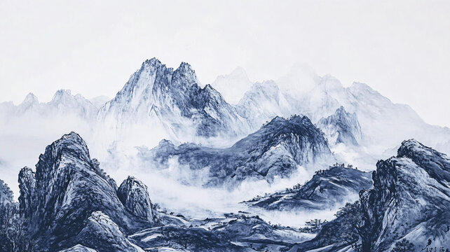 藍色經(jīng)典巨幅山水
