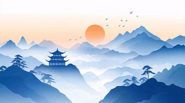 仙鶴樓閣山水