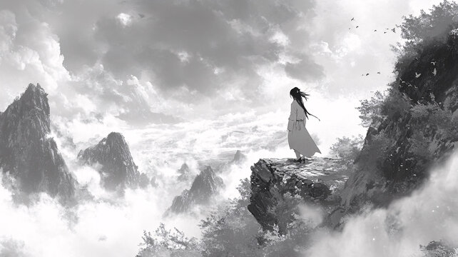 古風(fēng)人像水墨山水