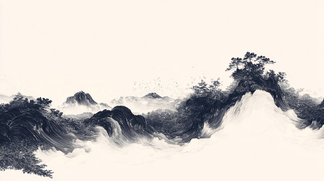 新中式山水水墨山