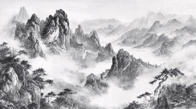 山水畫黑白云海