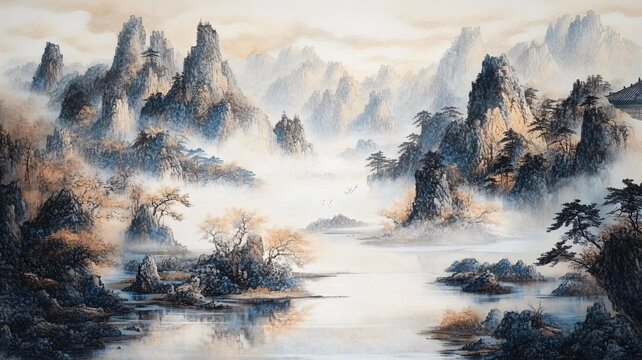 金色山水壁畫