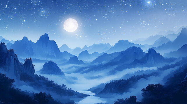 中秋山河背景