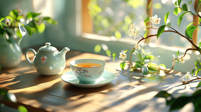 陽光下的茶具