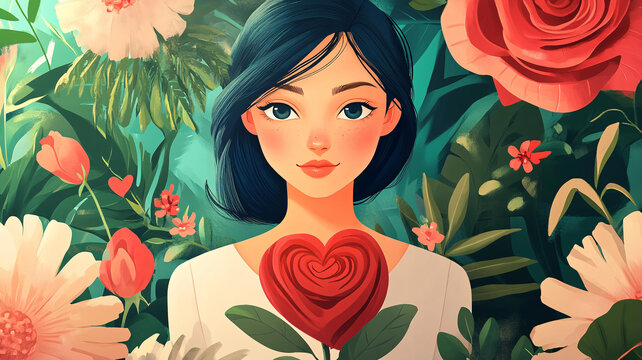 少女與花