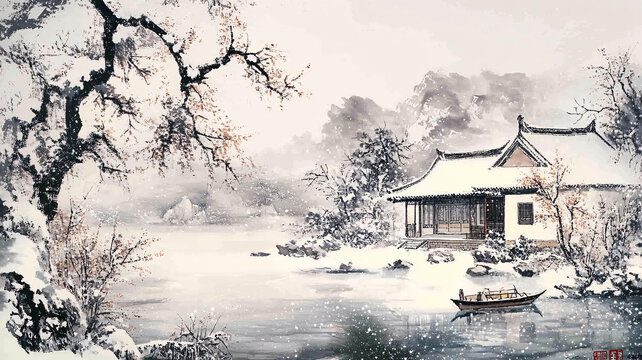 工筆雪景圖