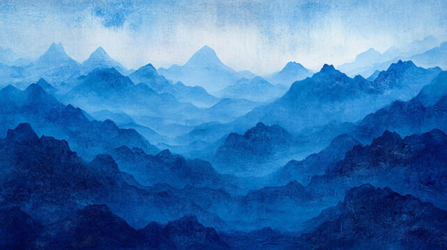 藍(lán)調(diào)水墨群山