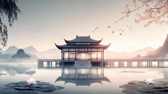 山水樓閣雅致意境風(fēng)