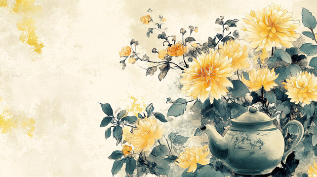 菊花茶花圖