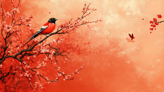 古風(fēng)紅梅花鳥(niǎo)