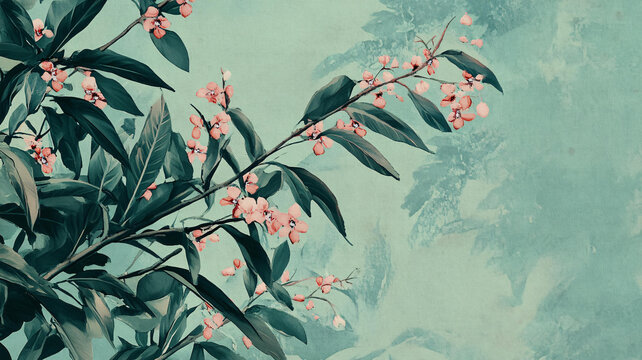 藍(lán)調(diào)花鳥(niǎo)樹(shù)枝背景