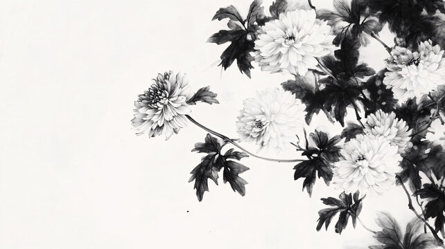 水墨黑白墨菊