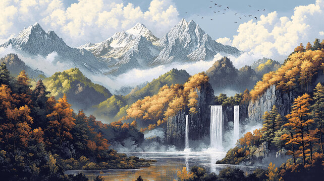 唯美山水油畫