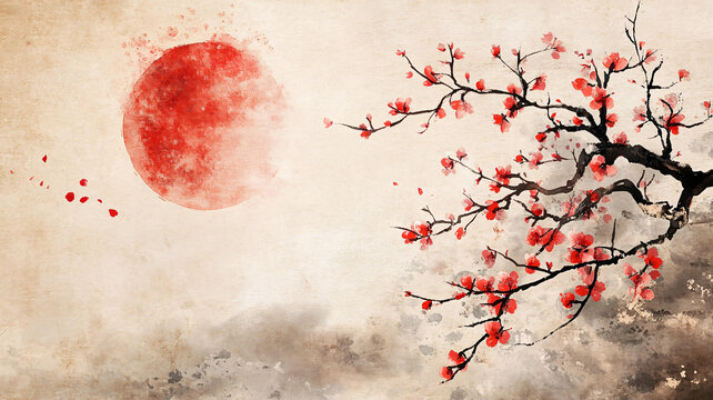 紅日出東方意境中式畫(huà)
