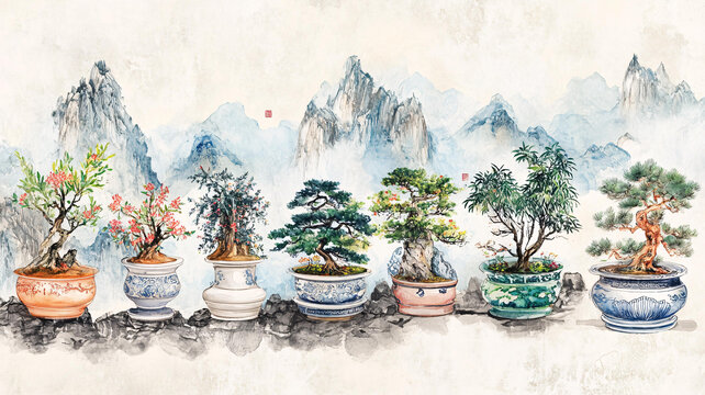 山水畫花盆