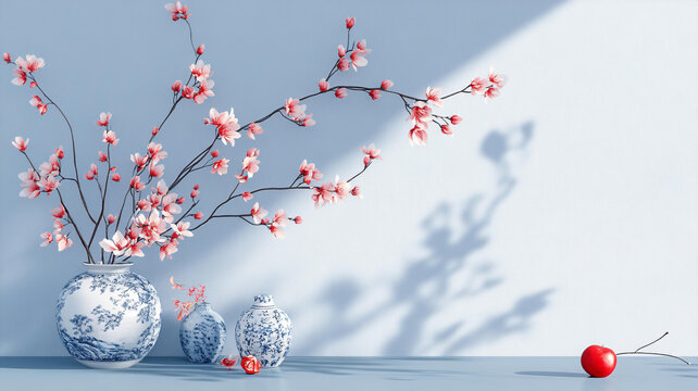 花瓶插著假梅花