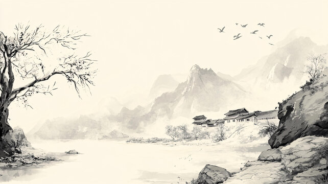 水墨數(shù)字畫(huà)山水畫(huà)壁紙
