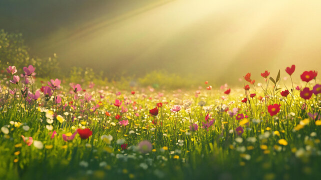 陽光鮮花草地