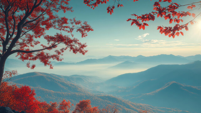 紅楓早晨風光