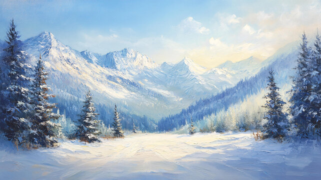 冬季雪景風(fēng)景油畫