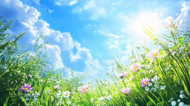 唯美夢幻花田場景
