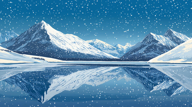 冬季雪山倒影