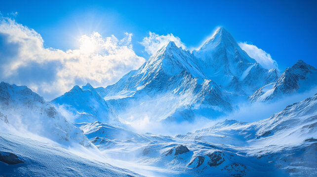 藍天白云雪山桌面壁紙