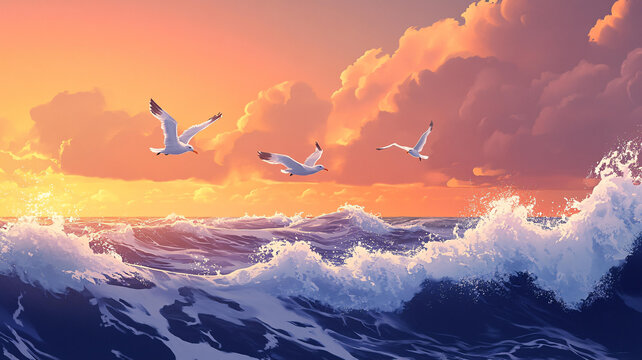 海上落日