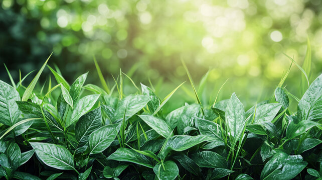 陽光灑在綠色植物上
