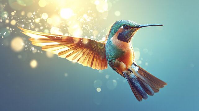 夕陽下的蜂鳥