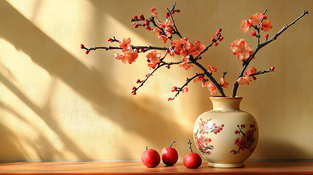 花瓶插著假梅花