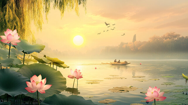 夕陽全景荷花