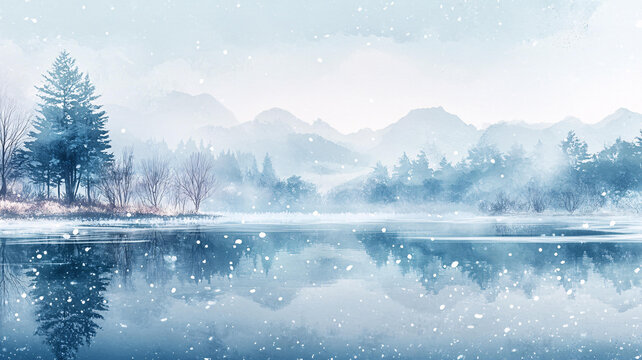 唯美冬日湖景