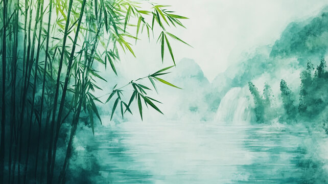 意境竹林山水畫
