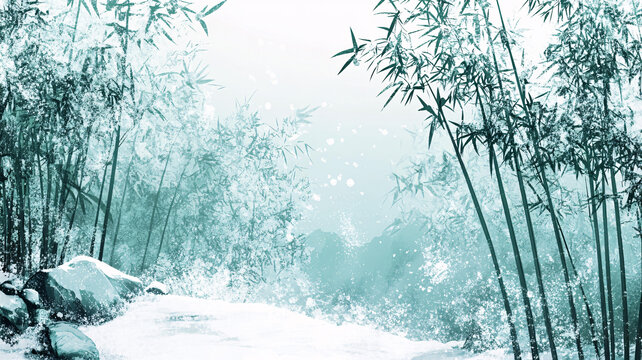 水墨竹林背景畫
