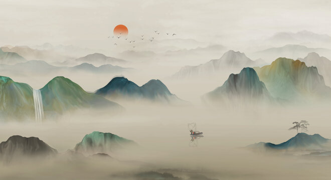 國畫山水背景墻
