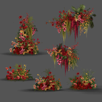 紅色粉色綠中式婚禮花藝