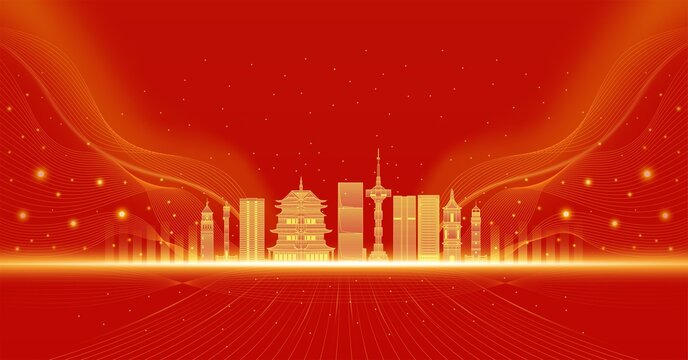 中國城市鹽城建筑紅色慶典背景