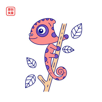 矢量插圖動(dòng)物簡(jiǎn)約扁平化變色龍