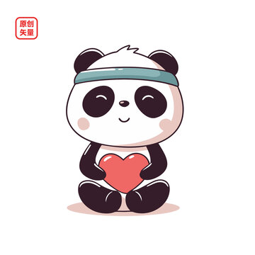 矢量插圖動(dòng)物手捧愛(ài)心熊貓