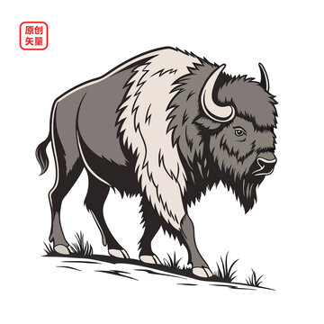 矢量插圖動(dòng)物一頭美洲野牛