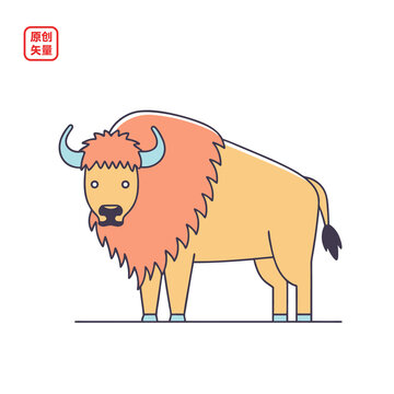 矢量插圖動(dòng)物卡通美洲野牛