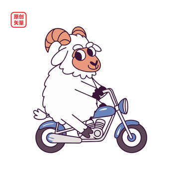 矢量插圖動物卡通騎摩托車羊