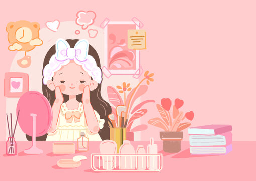 美妝護(hù)膚女孩插畫