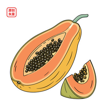 矢量插圖簡約水果木瓜
