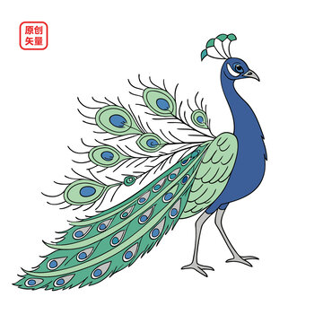 矢量插圖動物美麗孔雀